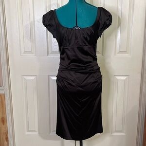 Suzi Chin, Brown Satin Midi Cocktail, Dress, Size 10,(191)